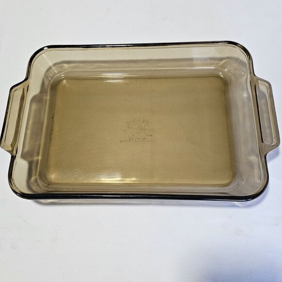 Anchor Hocking Harvest Amber Rectangular Baking Dish 13.5" brown glass 3qt scuff - Picture 4 of 10